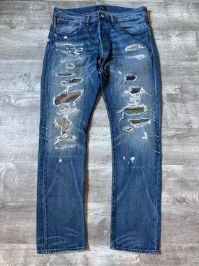 Polo Ralph Lauren Sullivan Slim Distressed Repair Camo Patchwork Jeans